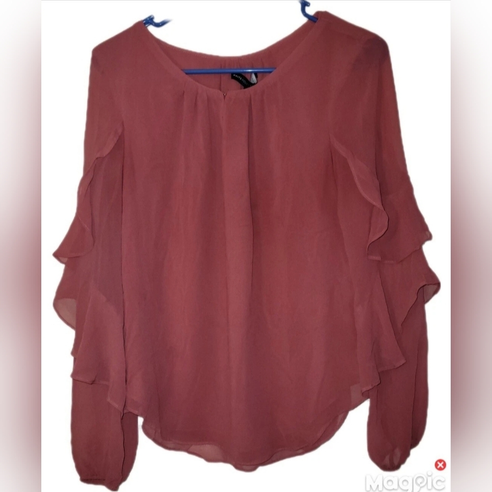 WHBM Blouse Ruffled Long Sleeve Mauve Color Size 8 Chiffon Southwest Whimsical
